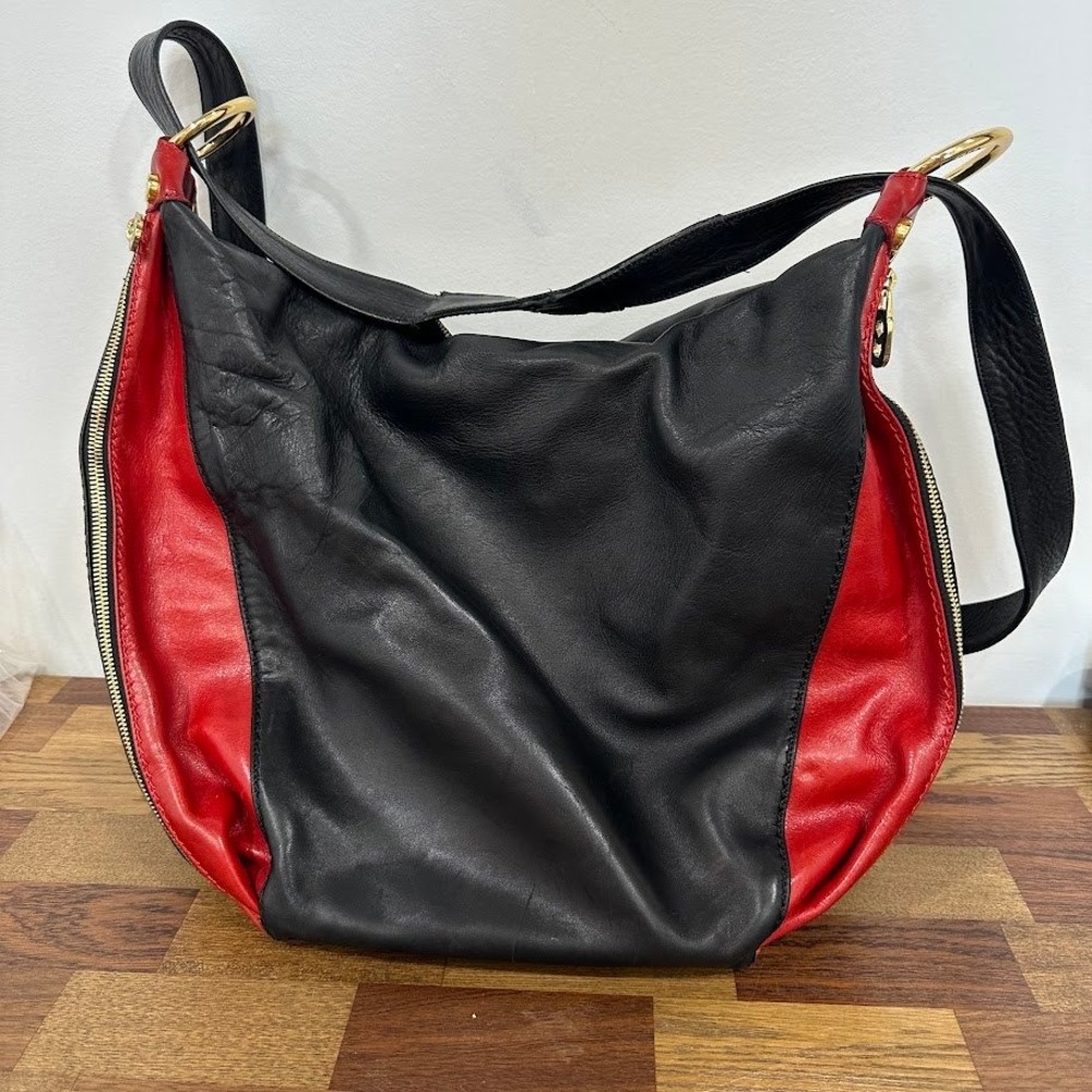 Marino Orlandi Black Red Leather Hobo Shoulder Bag Made in Italy Gold Hardware